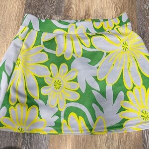 EUC Zara Bright Green Floral Mini Skirt with Yellow & Light Gray Accents size me